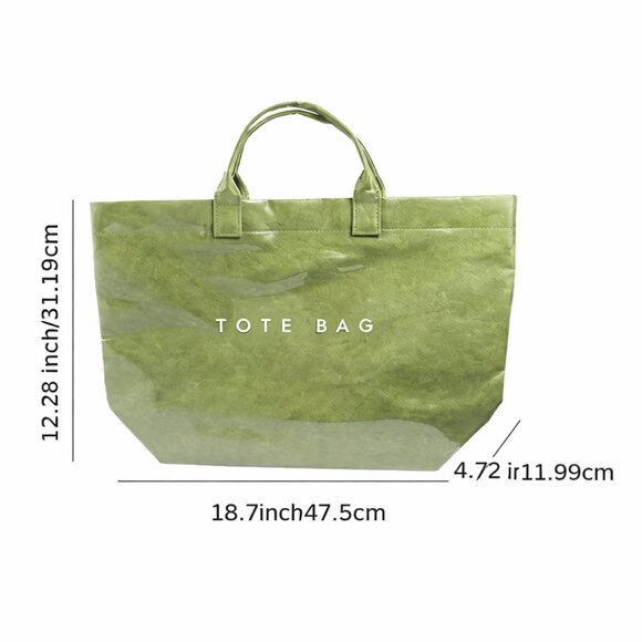 Large Green PVC Tote Bag Lightweight Glossy Everyday Shopping Handbag - Picture 3 of 4